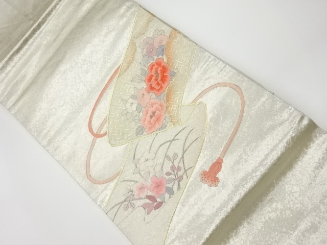 JAPANESE KIMONO / VINTAGE NAGOYA OBI / EMBROIDERY / FLOWER & CLOUD